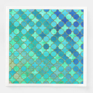 Mint Aqua Teal Gold Oriental Moroccan Tile pattern Napkin