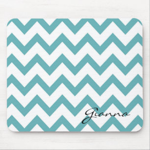 Mint Aqua White Chevron Mouse Mat