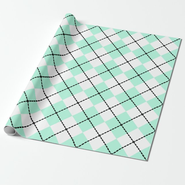 Mint Argyle Wrapping Paper (Unrolled)