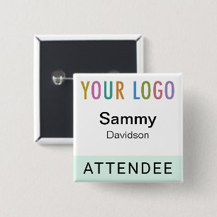 Mint Attendee Name Badge with Logo Pinback Square