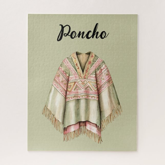 Mint Avocado Pink Poncho Jigsaw Puzzle (Vertical)