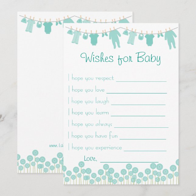 Mint Baby Shower Wishes For Baby Game Invitation (Front/Back)