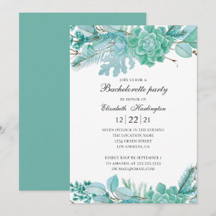 Mint bachelorette party. Watercolor succulents Invitation