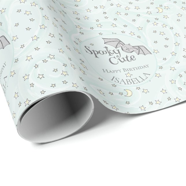 Mint Batty, Stars & Moons Spooky Cute Wrapping Paper (Roll Corner)