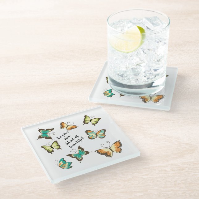 Mint Be Your Own Beautiful Butterflies Glass Coaster (Angled)