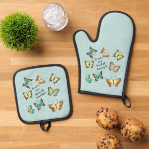 Mint Be Your Own Beautiful Butterflies Oven Mitt & Pot Holder Set