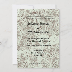 Mint Beige Faux Lace Floral Wedding Invitation