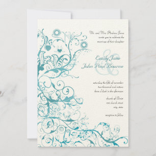 Mint Birds Swirls Wedding Invites