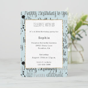 Mint Birthday Celebration Balloons Confetti Invitation