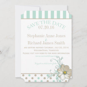 MINT BISQUE DOTS STRIPES Save the Date Invitation