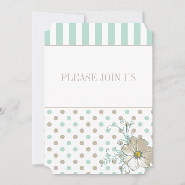 MINT BISQUE DOTS STRIPES Wedding Invitation (Front)