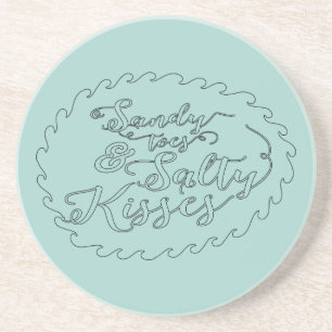 Mint Black Beach Sand Salty Kisses Coaster