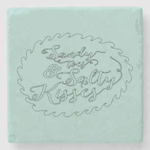 Mint Black Beach Sand Salty Kisses Stone Coaster