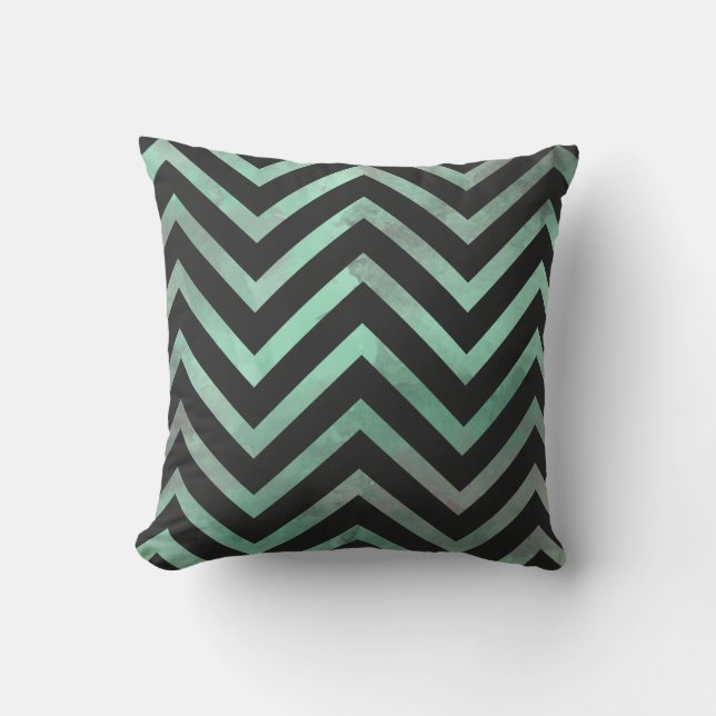 Mint Black Chevron Cushion (Front)