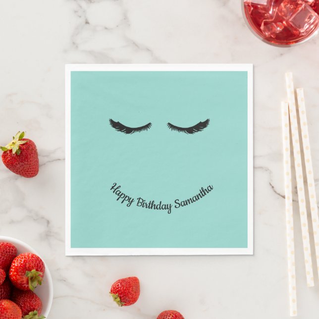 Mint Black Eyelashes Glam Birthday Napkin (Insitu)