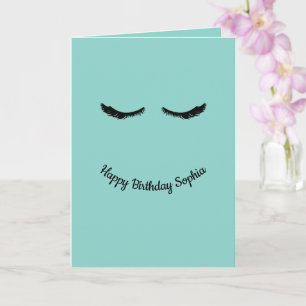 Mint Black Eyelashes Glam Personalised Birthday Card