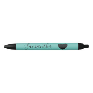 Mint Black Heart Personalised Name Black Ink Pen