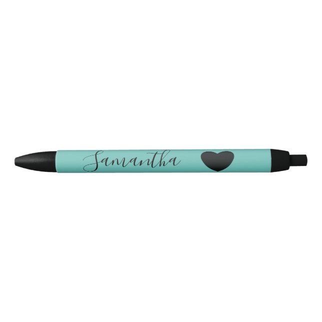 Mint Black Heart Personalised Name Black Ink Pen (Front)
