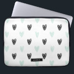 Mint & Black Hearts Doodles Pattern Personalised Laptop Sleeve<br><div class="desc">Cute and modern personalised latop sleeve featuring mint and black hearts pattern and modern calligraphy. You can personalise this product by adding a name or a short phrase.</div>