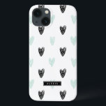 Mint & Black Hearts Pattern Personalised iPad Case<br><div class="desc">Cute and modern personalised iPad case featuring mint and black hearts pattern and modern typography. You can personalise this product by adding a name or a short phrase.</div>