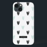 Mint & Black Hearts Pattern Personalised iPad Case<br><div class="desc">Cute and modern personalised iPad case featuring mint and black hearts pattern and modern typography. You can personalise this product by adding a name or a short phrase.</div>