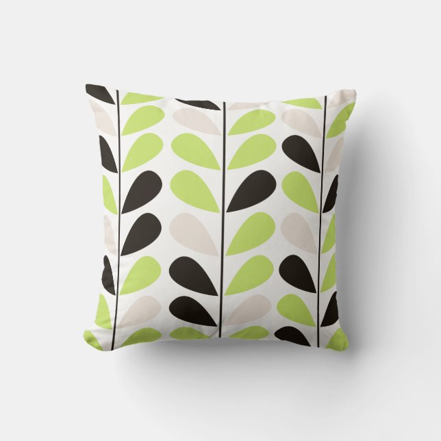 Mint & Black Retro Floral Pattern Pillow (Front)