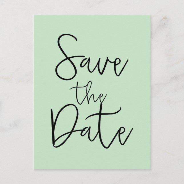Mint & Black SAVE THE DATE Modern Script Postcard (Front)