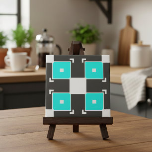 Mint Black & White Chequered Geometric Pattern Tile