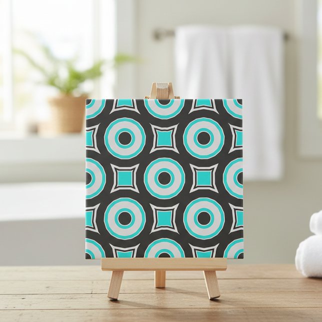 Mint Black & White Mosaic Geometric Pattern Tile (Creator Uploaded)