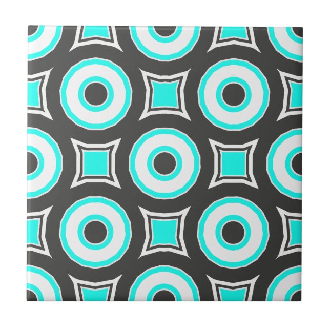 Mint Black & White Mosaic Geometric Pattern Tile (Front)