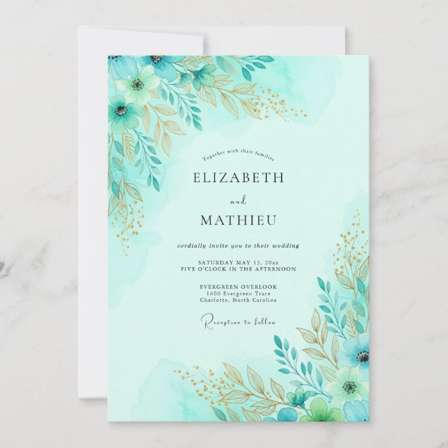 Mint Blissful Spring Wedding Invitation (Front)