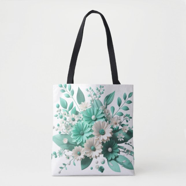 Mint Blossom Elegance Floral Charm tote bag (Front)
