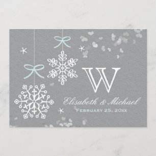 Mint Blue and Grey Snowflake Wedding Invitations