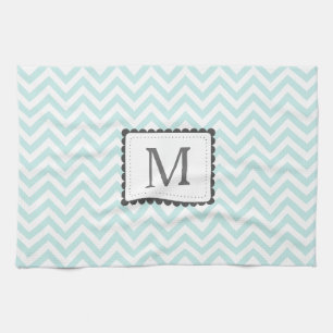 Mint Blue And White Chevron Custom Monogram Tea Towel