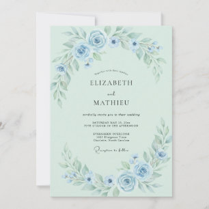Mint Blue Ethereal Floral Wedding Invitation