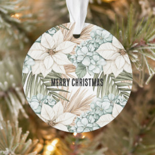 Mint Blue Floral Tropical Coast Beach Christmas Ornament