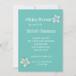 Mint Blue Flowers Baby Shower Invitation