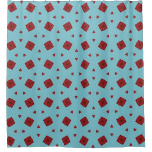 Mint Blue Geometric Red Accent Shower Curtain