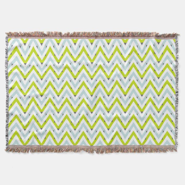 Mint Blue & Green Chevron Geometric Pattern Throw Blanket (Front)