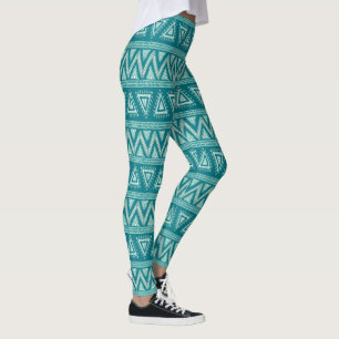 Mint & Blue-Green Geometric Tribal Pattern Leggings