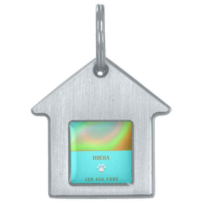 Mint Blue Holographic Pet ID Tag (Front)