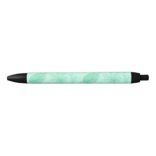 Mint Blue Leaves Pattern Black Ink Pen