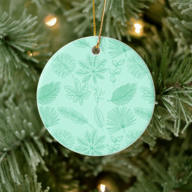 Mint Blue Leaves Pattern Ceramic Tree Decoration (Tree)