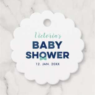 Mint Blue & Navy Modern Baby Shower Thank You Favour Tags