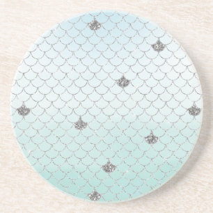 Mint Blue Ombre Silver Glitter Mermaid Coaster