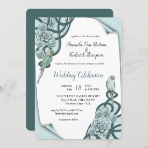 Mint Blue Pine Green Succulents Invitation