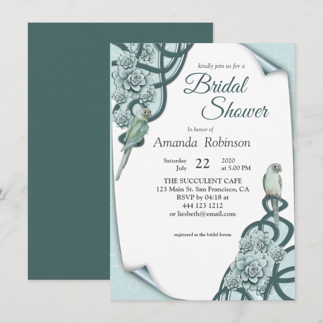 Mint Blue Pine Green Succulents Invitation (Front/Back)