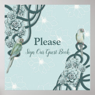 Mint Blue Pine Green Succulents Poster