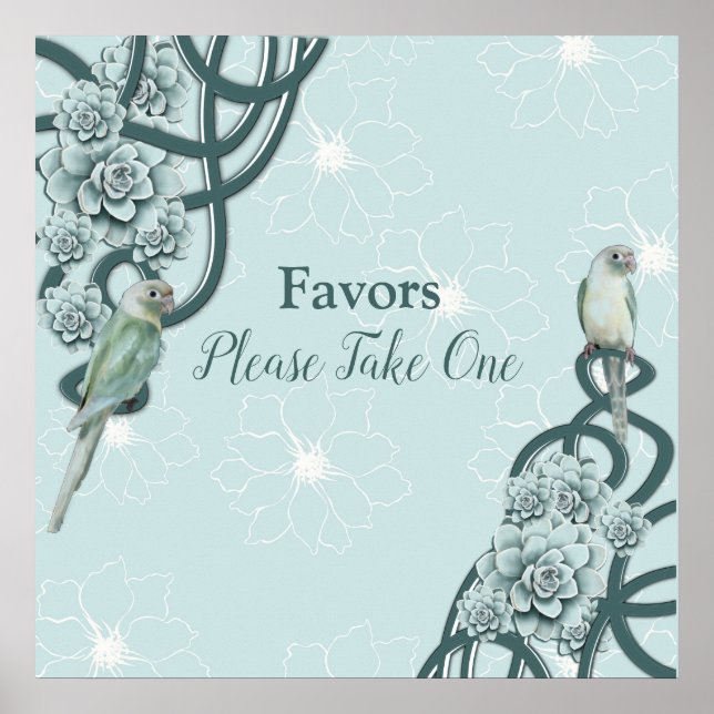 Mint Blue Pine Green Succulents Poster (Front)