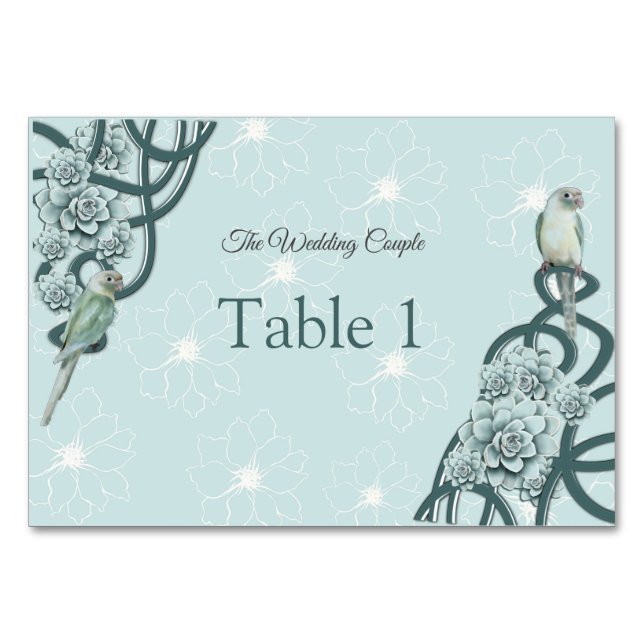 Mint Blue Pine Green Succulents Table Number (Front)